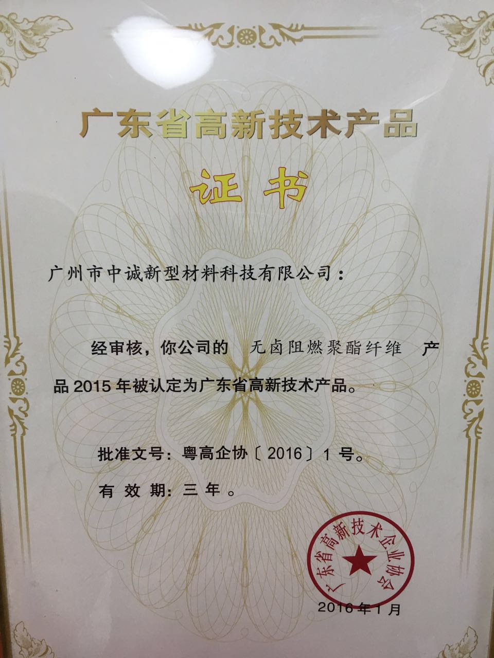 广东省高新技术产品荣誉证书